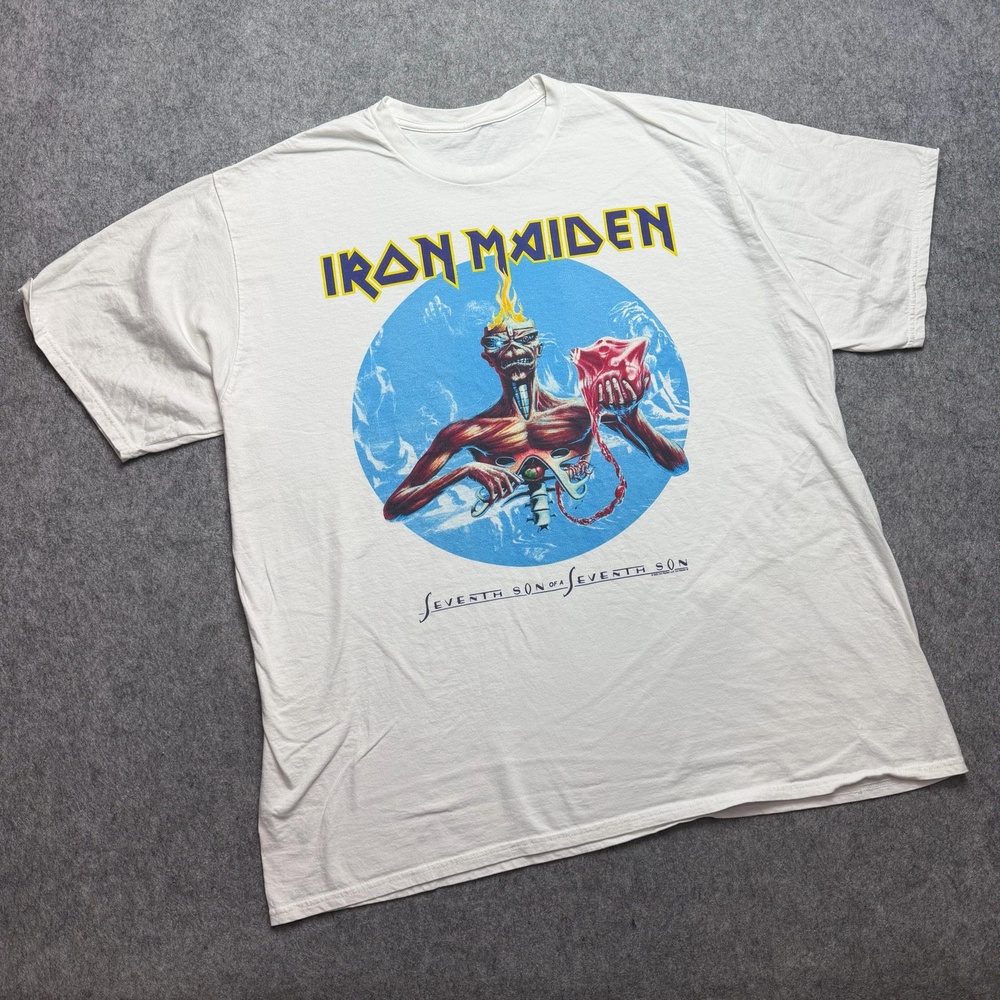 Iron Maiden Shirt Mens XL White Seventh Son Album Eddie Graphic Tee Metal Band